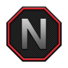 Icon with letters and symbols in 3D octagon style with modern dark design