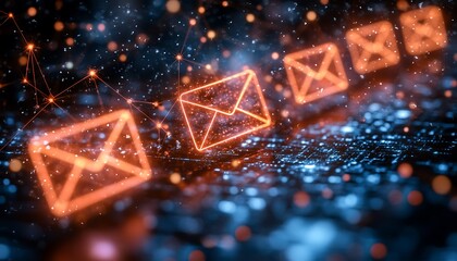 Glowing email icons network