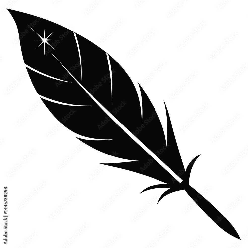 Poster isolated black vector writer using elements feather quill glowing with white background