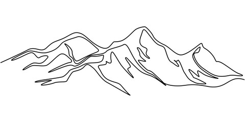 Mountains landscape view. Continuous one line drawing, One continuous line drawing of mountain range landscape, Sun and mountains continuous one line icon drawing on white background. Hot temperature.