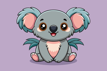 Fototapeta premium A cheerful cartoon koala sits contentedly on a vibrant purple background, showcasing its adorable features with big eyes and fluffy ears while exuding a friendly demeanor.
