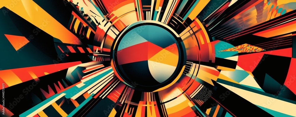 Poster a colorful abstract design showcases geometric shapes and radial patterns