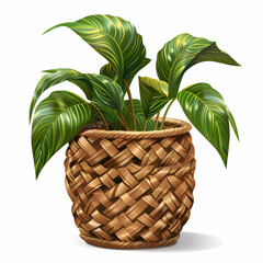 Lush Green Plant in a Woven Basket for Home Decor and Gardening