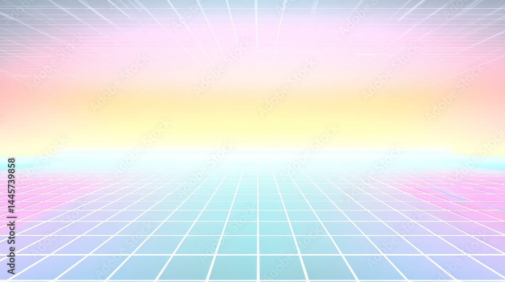 Poster retro 80s geometric background with vibrant grid pattern for digital art and design projects