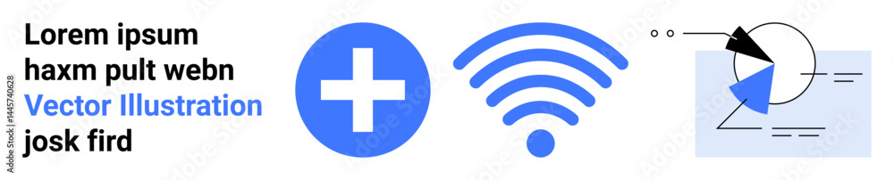 Poster plus sign, wireless signal, and abstract chart design with text elements. ideal for technology, heal