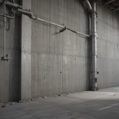 Raw concrete wall, industrial pipes, metallic machinery gleam ,  retro,  mechanics