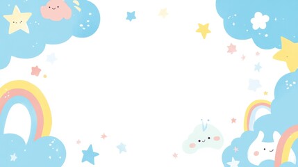 Pastel clouds, stars, and rainbows border