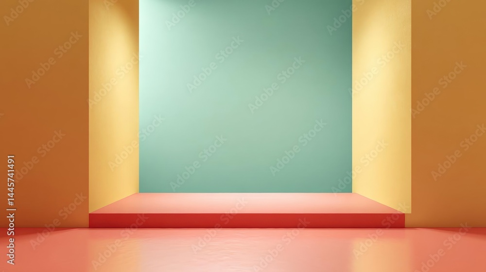 Poster empty room with two walls on either side. the walls are painted in a gradient of orange and yellow, 