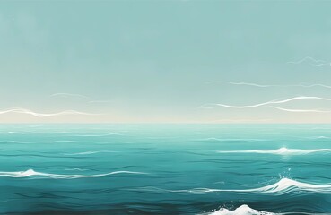 Minimalist Ocean Wave Illustration with Calm Horizon Generative AI