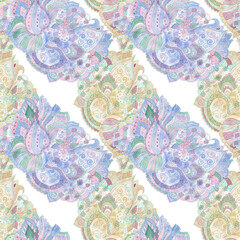 watercolor seamless texture with abstract oriental hand drawn ornament