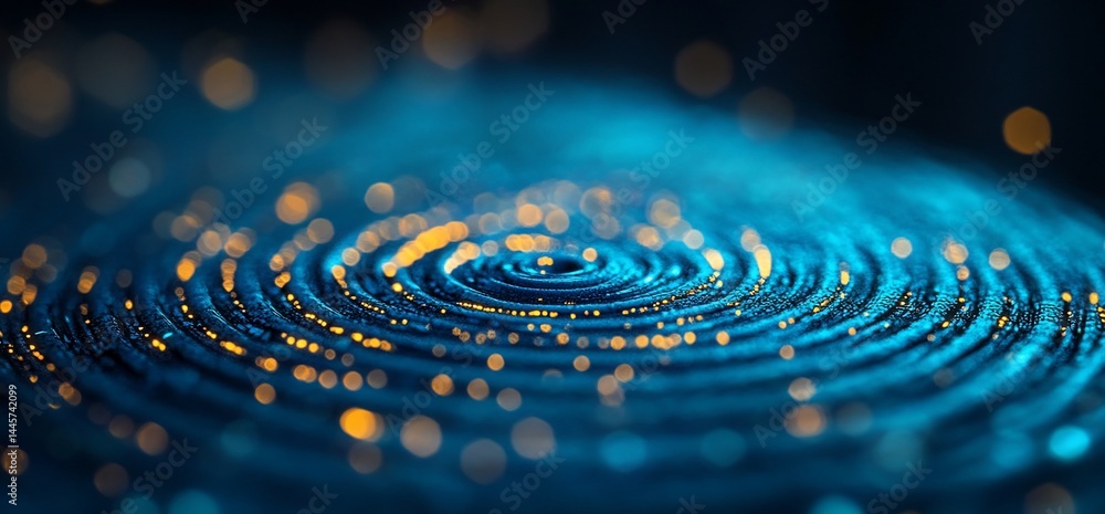Poster abstract concentric circles pattern with glowing particles evoking cosmic energy