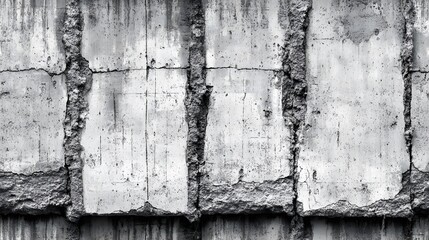 Gray weathered concrete wall with fractured sections.