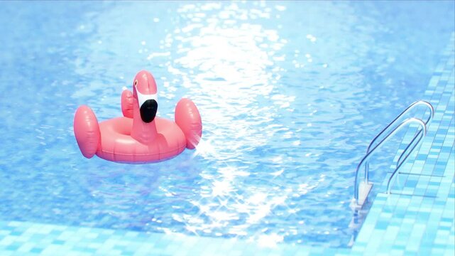 pink flamingo float in swimming pool summer vibes