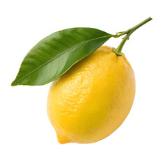 Lemon with leaf isolated on transparent background