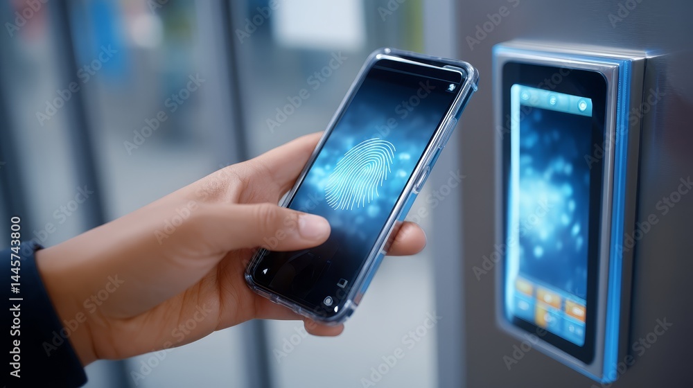 Aufkleber enhanced mobile security, fingerprint biometric scan on smartphone for advanced access control