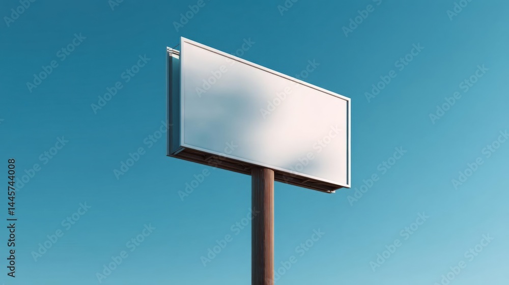 Poster blank billboard on a pole against a clear blue sky. the billboard is rectangular in shape and has a 