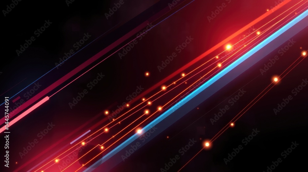 Poster abstract diagonal lines with glowing particles on dark background