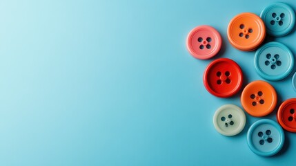 A delightful assembly of colorful buttons strategically positioned on a turquoise background, evoking creativity and joy for craft and DIY lovers.