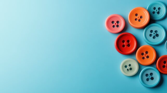A delightful assembly of colorful buttons strategically positioned on a turquoise background, evoking creativity and joy for craft and DIY lovers.