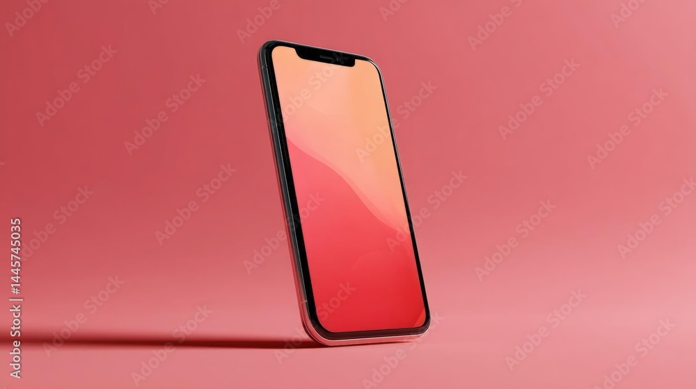 Poster 3d rendering of an smartphone x on a pink background. the phone is in the center of the image, with 