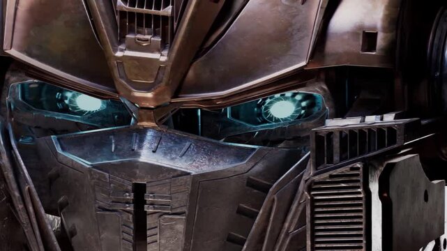 Powerful robot face showing different expressions. Stock footage