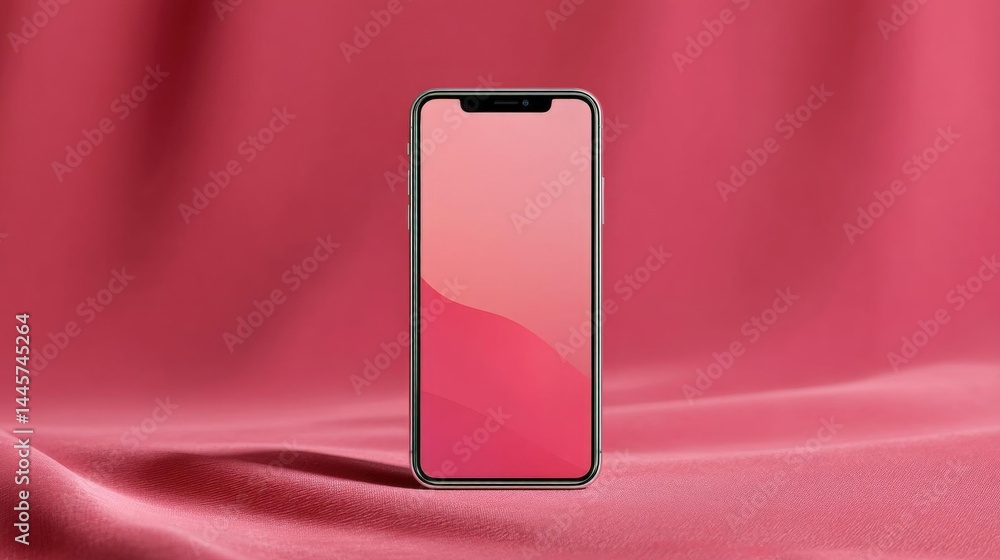 Poster smartphone with a black screen on a pink background. the phone is positioned in the center of the im