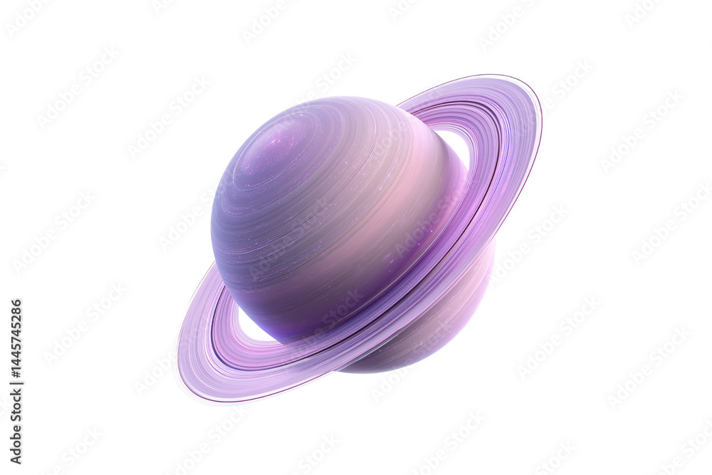 Poster elegant lavender planet encircled by smooth rings, shimmering with subtle stars and a delicate gradi