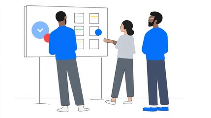 Collaborative brainstorming session, man and woman strategize with whiteboard blue marker