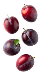 Plums in flight isolated on transparent background