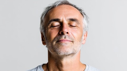 Fototapeta premium Serene man with closed eyes, portrait of peace, tranquility, and inner harmony
