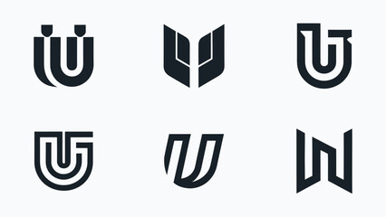 Collection of modern minimalist initial letter U logos on solid white background