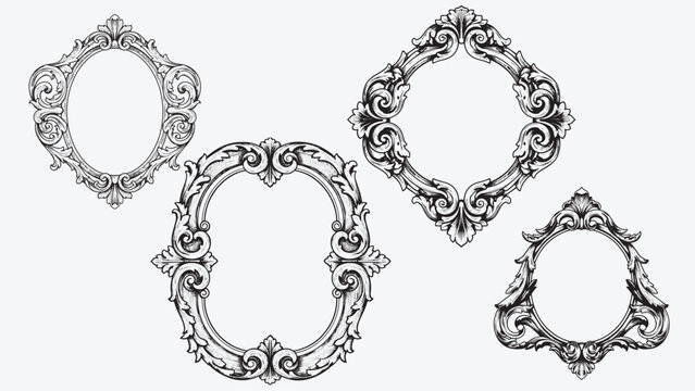 Baroque frame engraving ornate lines