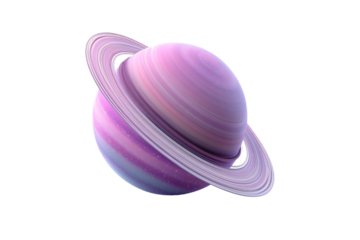 Pastel-shaded Saturn-inspired planet with soft rings, creating a dreamy cosmic scene with gentle lavender tones, isolated on a transparent background