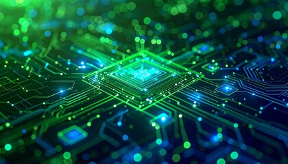 Obraz premium Glowing Green And Blue Circuit Board Technology Background