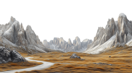 Scenic Desert Road Leading to Mountain Range on Transparent Background