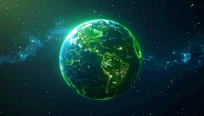 Obraz premium Glowing Green Planet In Dark Space Digital Art