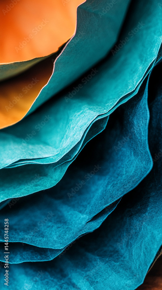 Leinwandbilder Layers of teal and orange textured fabric, creating a smooth, undulating pattern, showcasing texture and color depth, ideal for design or abstract concepts