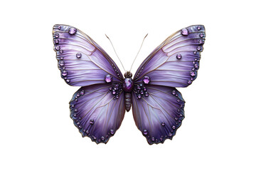 Obraz premium Soft lavender butterfly with amethyst-like stones and gentle pearlescent textures along smooth, elegant wings, isolated on a transparent background