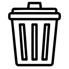 Simple black line art trash can with lid minimal vector icon isolated on transparent background
