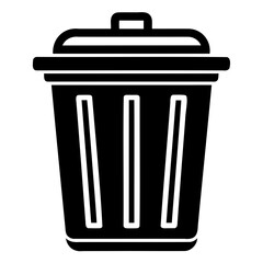 Simple black line art trash can with lid minimal vector icon isolated on transparent background