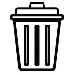 A black outline silhouette of a trash bin or garbage flat vector style Clean bold lines isolated on a transparent background