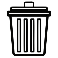 A black outline silhouette of a trash bin or garbage flat vector style Clean bold lines isolated on a transparent background
