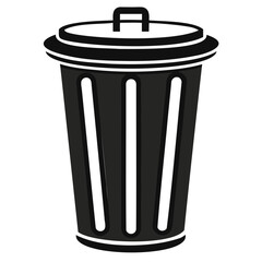A black outline silhouette of a trash bin or garbage flat vector style Clean bold lines isolated on a transparent background