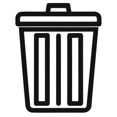 A black outline silhouette of a trash bin or garbage flat vector style Clean bold lines isolated on a transparent background