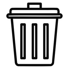 A black outline silhouette of a trash bin or garbage flat vector style Clean bold lines isolated on a transparent background