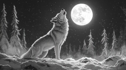 Winter wolf howling at moon (1)