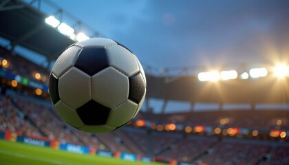 Close up Soccer Ball in Stadium Night Game Sports Football