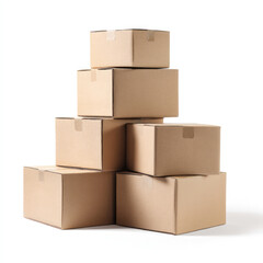 Stacked cardboard boxes on white background