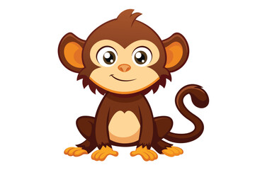 Fototapeta premium A cartoon monkey sits happily, featuring large eyes and a friendly smile. Its playful pose and adorable features make it suitable for children's content and illustrations.