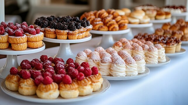 Assorted mini pastries and desserts on tiered trays
